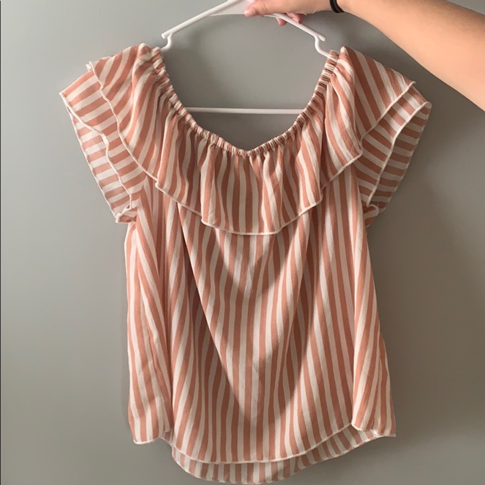 Pink and White Striped off the shoulder shirt